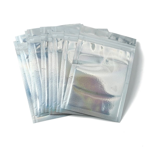 Rectangle Zip Lock Plastic Glitter Holographic Bags Resealable Bags Clear 12x7.5cm Hole: 6mm