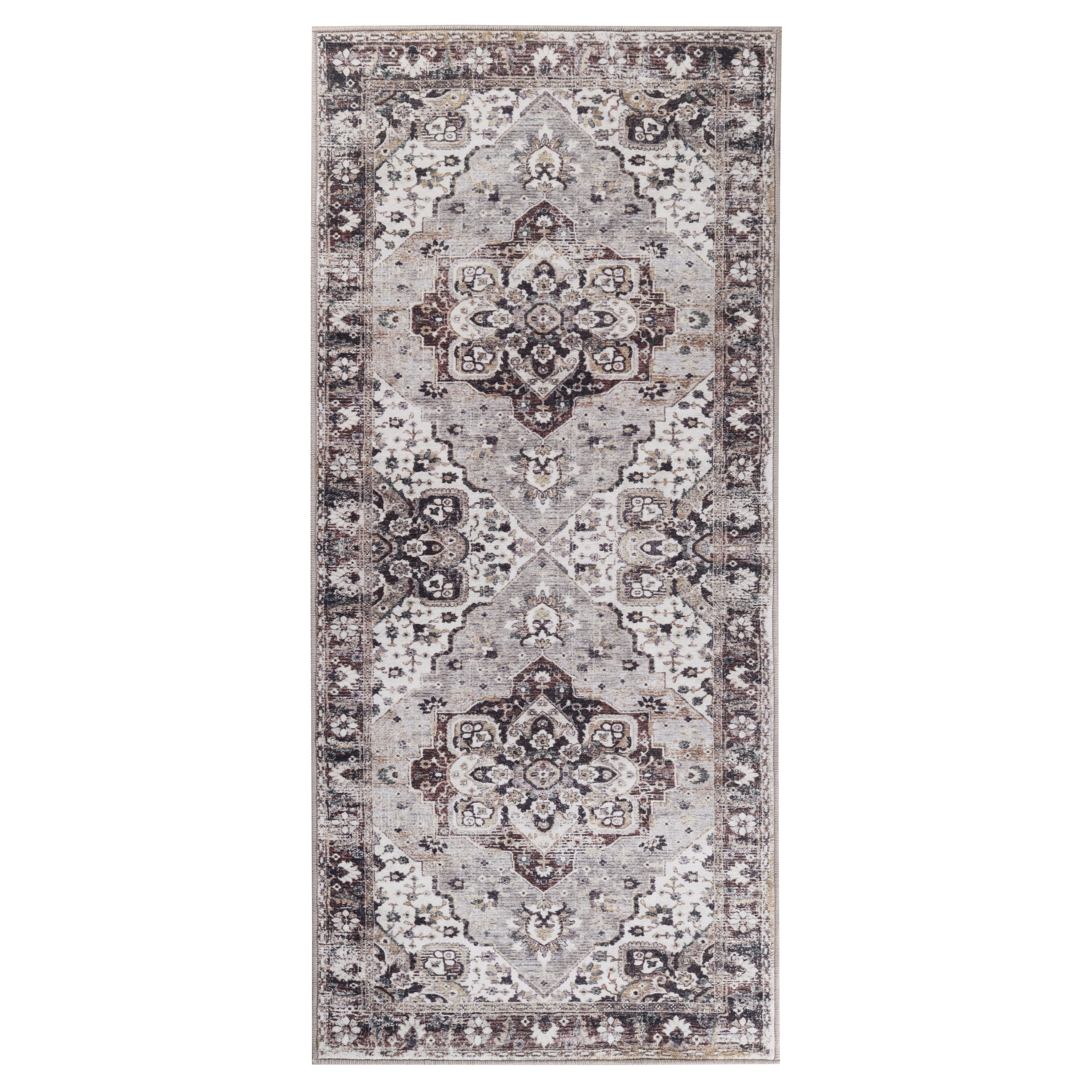 Superior Mahi Modern Medallion Washable Indoor Runner Rug, 2' 7" x 6', Grey