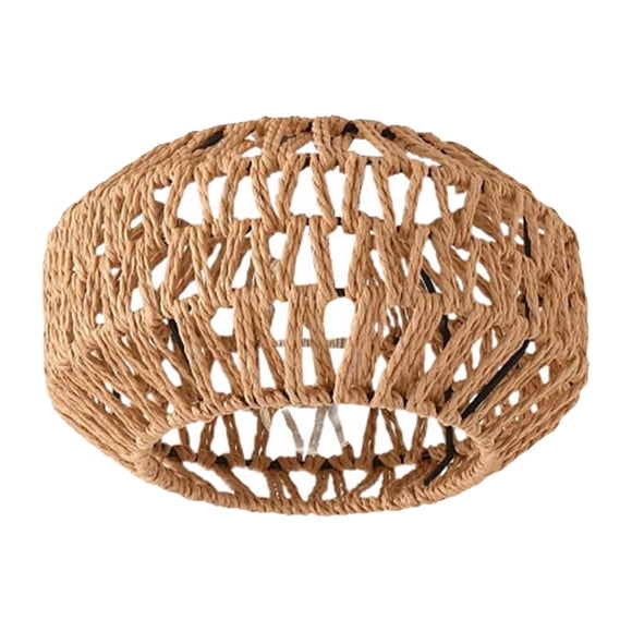 Pantalla de lámpara tejida con cuerda de papel, estilo boho retro vintage, lámpara de techo decorativa Marrón