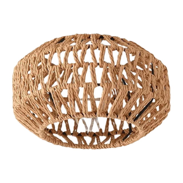 Pantalla de lámpara tejida con cuerda de papel, estilo boho retro vintage, lámpara de techo decorativa Marrón