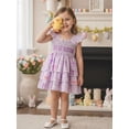 thumbnail image 6 of BemeyourBBs Baby Girl Easter Outfits He Is Risen Toddler Little Girl Gingham Plaid Dress Cross Bow Letter Flying Sleeve Smocked Layered Ruffle Dresses Cute Spring Summer Clothes, 6 of 9
