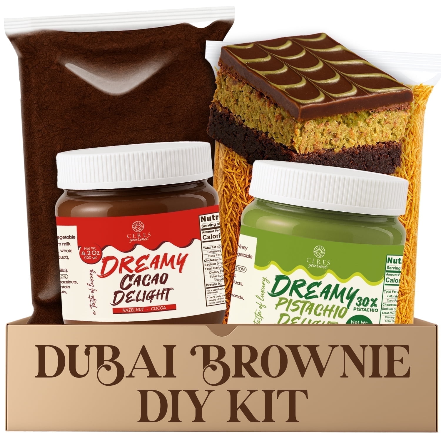 Ceres Gourmet Dubai Chocolate Brownie Mix DIY Kit Chocolate Flavor 1 Count 28.12 oz