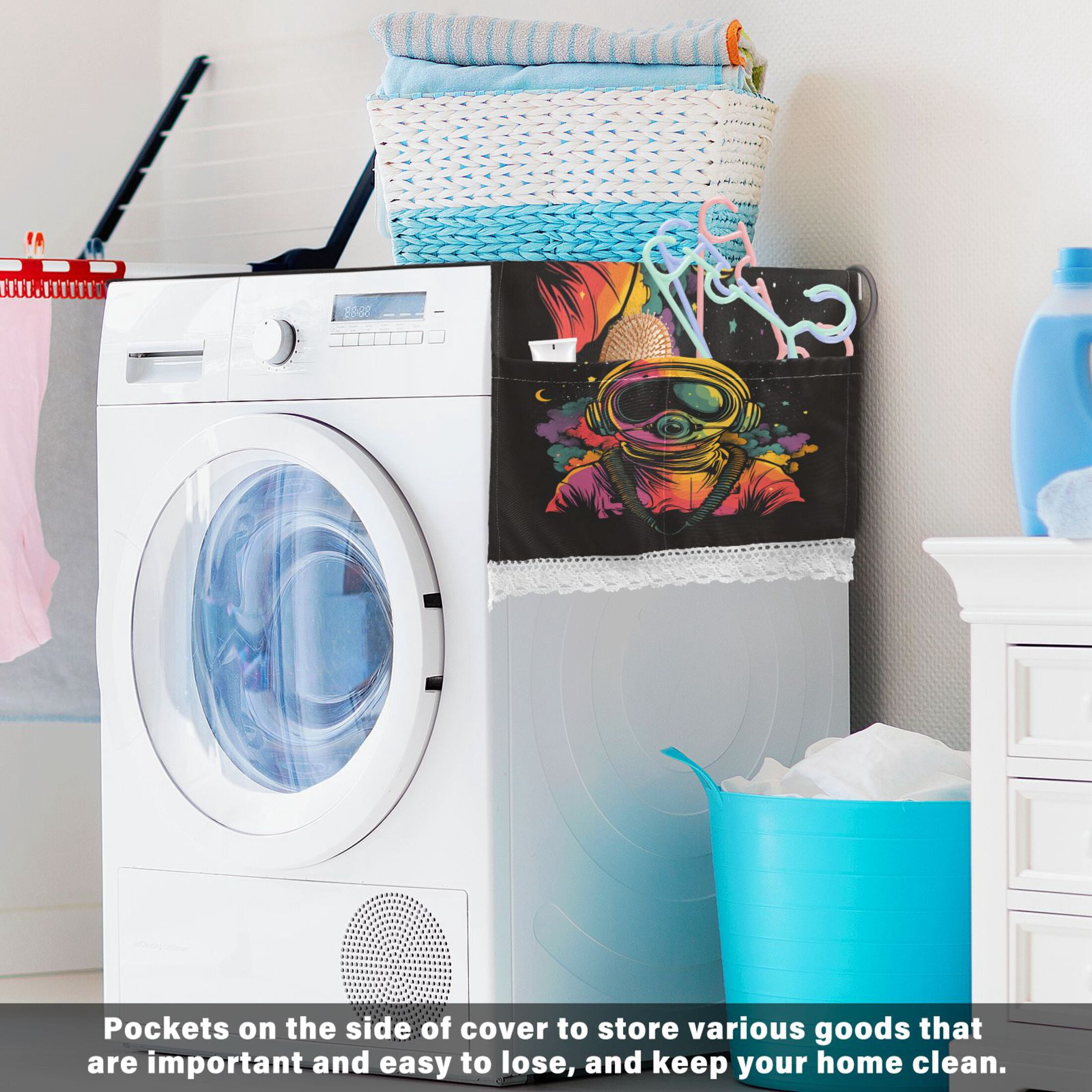 WOBOGO Outer Space Astronauts Pattern Washing Machine Cloth Dryer Refrigerator Top Cover Protective Non-Slip Mat For Kitchen Laundry
