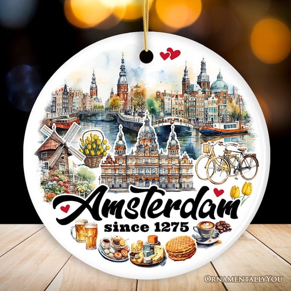 Artistic Amsterdam Landmarks and Heritage Christmas Ornament, Cultural Netherlands Gift and Keepsake
