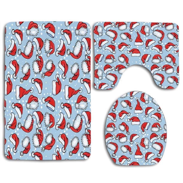 ABPHQTO Carteles retro navideños de estilo pop art inspirados en la moda antigua, sombreros de Papá Noel y nieve 3 piezas Alfombra de baño Alfombra de contorno y tapa de inodoro ABPHQTO Cont-CHAPPLE-10788