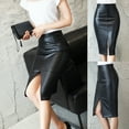 thumbnail image 2 of Fsqjgq Skirts for Women Trendy Black Skirts for Women Leather Body-Con Skirt High Waist Office Slim Split Skirt Knee Length Black M, 2 of 9