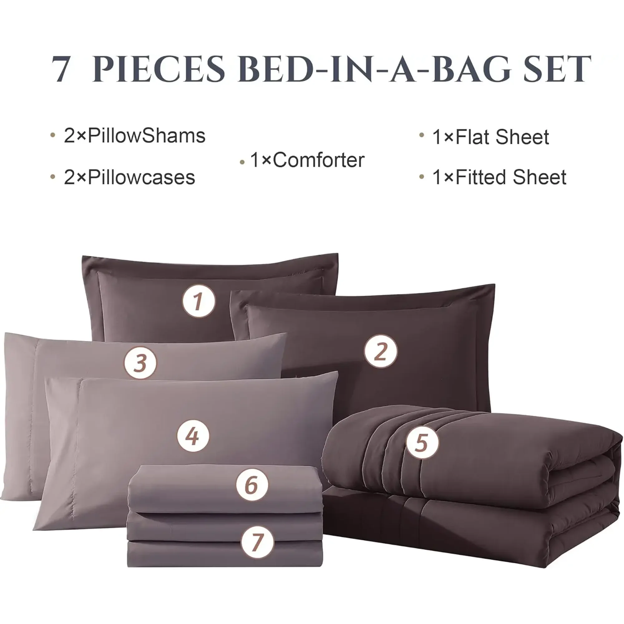 Amberspace 7-piece Bed in a Bag Comforter Set with Sheets,Deep Purple,Queen
