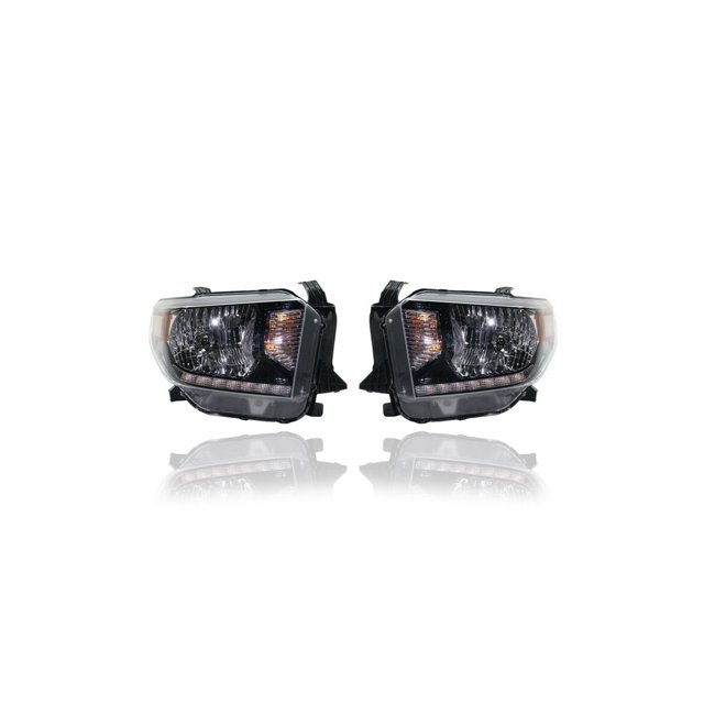 Headlight Assembly - Compatible/Replacement for '18-21 Toyota Tundra SR/SR5 - Halogen Without LED Daytime Running Light, Black Interior Bezel - Pair Set - 811100C130, 811500C130 CAPA