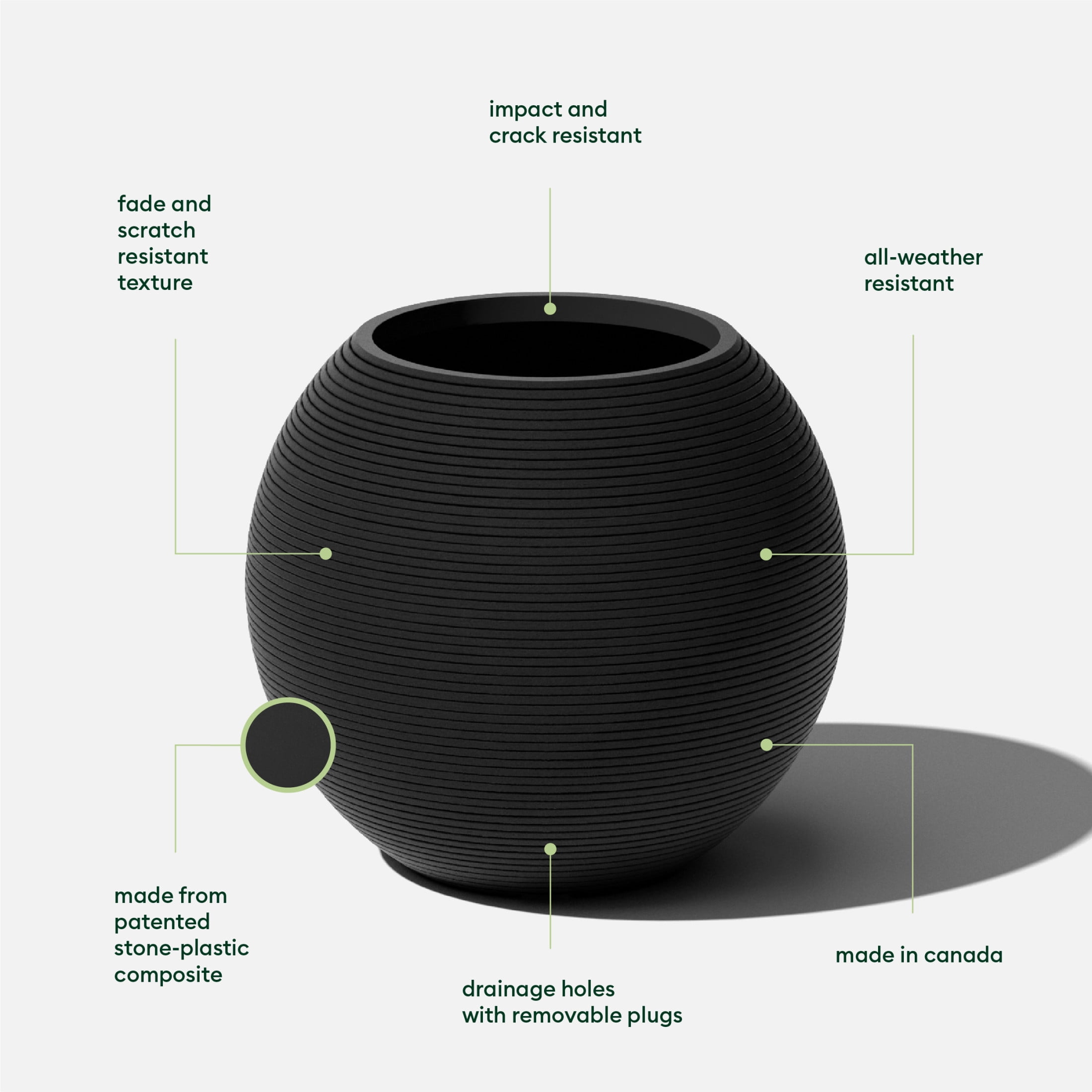 Veradek Strata Series Sphere Plastic-Stone Round Planter - Black
