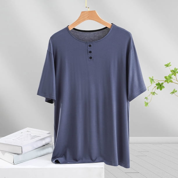 Blusa de pijama de manga corta para mujer, lisa, informal, a la moda, con cuello redondo, manga corta, para dormir