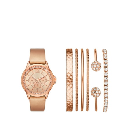 Ladies' Rose Gold Watch and Stackable Bracelet Gift (Best Pocket Watches Under 100)