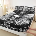 thumbnail image 3 of Homewish Spooky Gothic Skull Bed Sheets,Retro Damask Print King Sheets,White Black Sheet Set For Men Women,Ultra Soft Home Decor,4 Pieces, 3 of 7