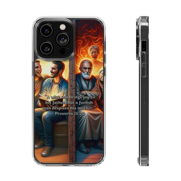 DistinctInk Hybrid (Acrylic / TPU) Clear Slim Fit Case for Apple iPhone 13 Pro MAX (6.7" Screen) - "The Joy of a Wise Son: Proverbs 15:20"