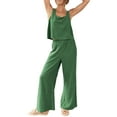 thumbnail image 2 of Lucakuins - Conjunto de pantalones de pierna ancha con banda elástica para mujer, 2 piezas, color sólido Lucakuins moda, 2 of 9