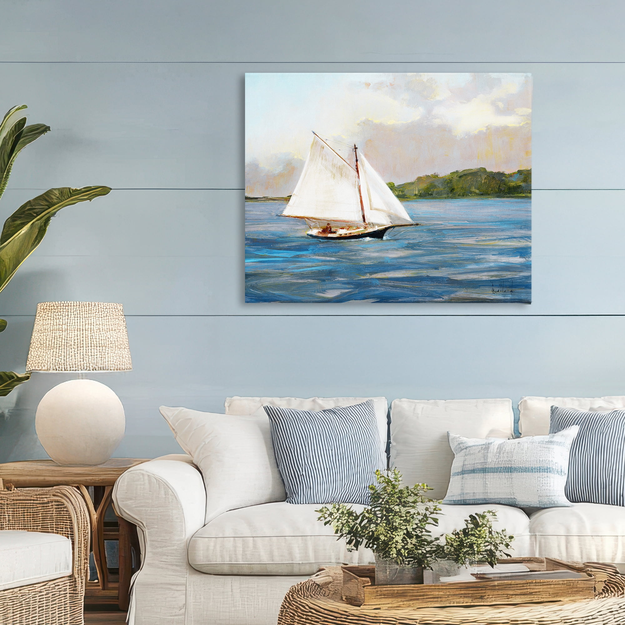 Stupell Industries White Sailboat on Calm Blue Sea Canvas Wall Art, design by Katie Swatland