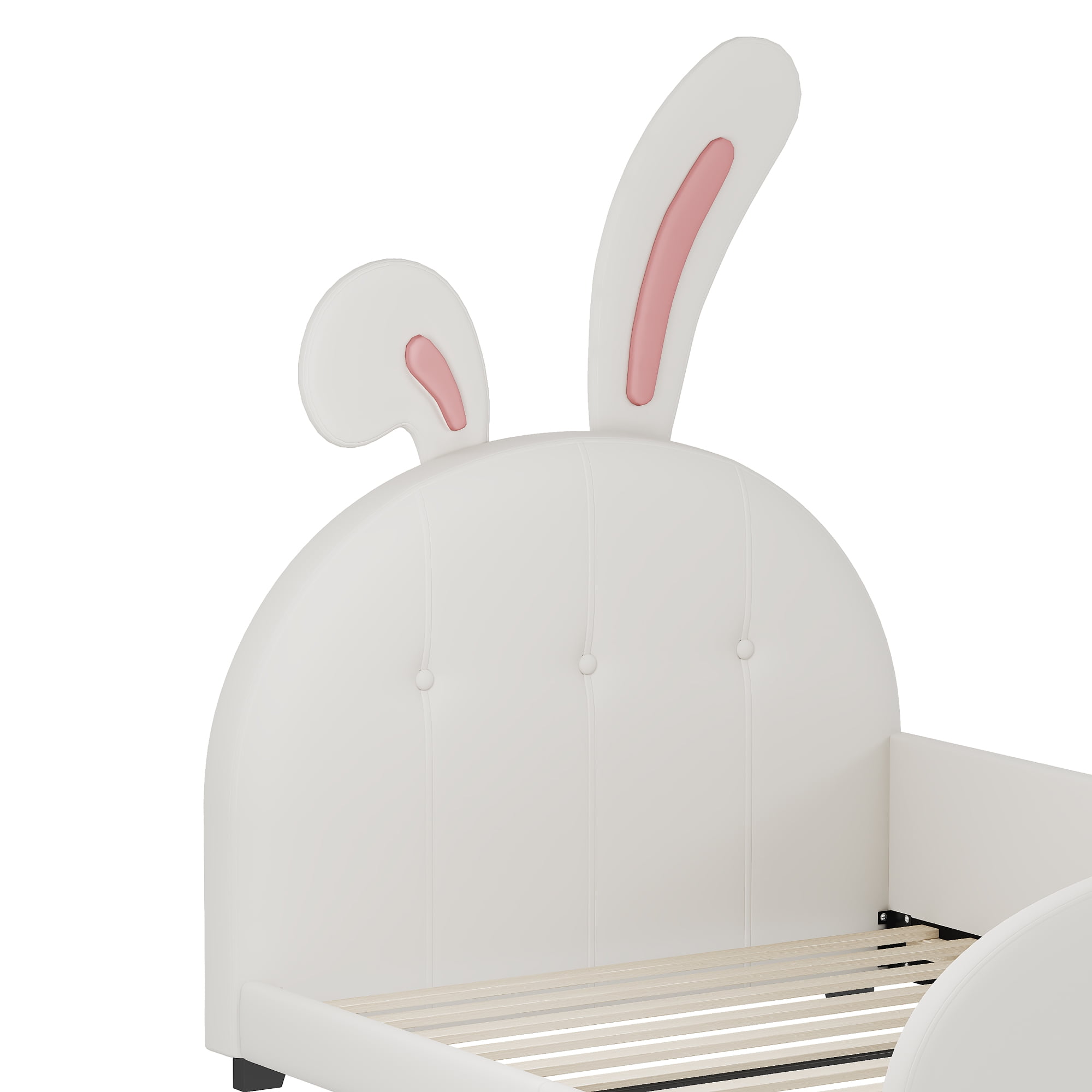 Jopath Twin size Upholstered Princess Bed, Rabbit-Shape Platform Bed with Headboard and Footboard for Toddler Kids Teens,White