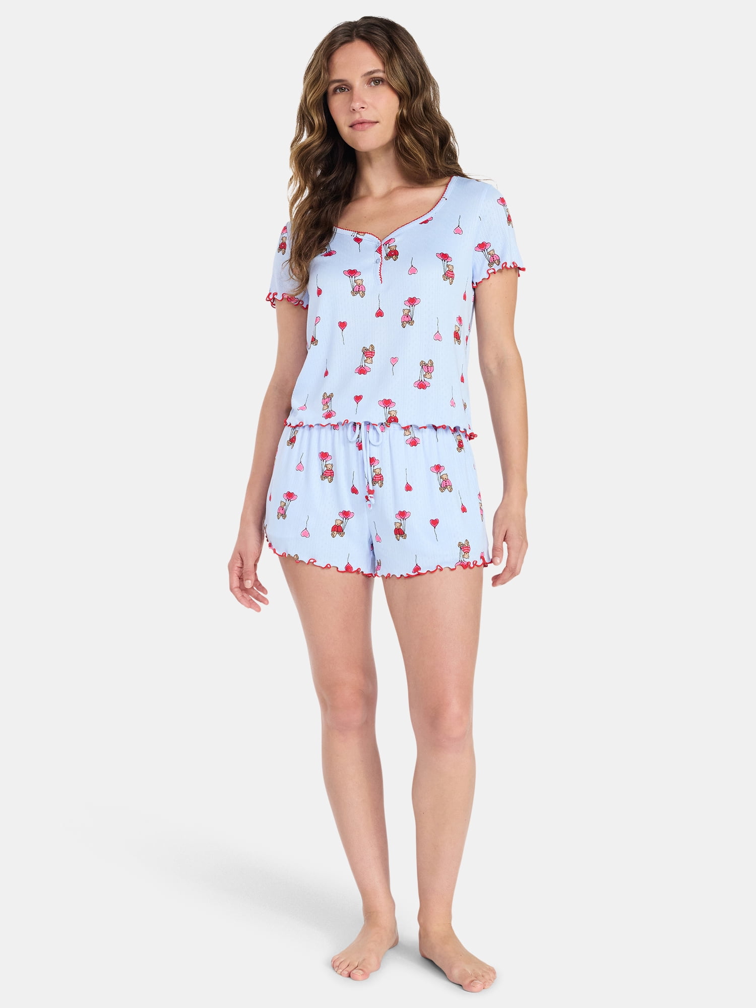 Valentine's Day Women's Knit Henley Top and Shorts Pajama Set from Way to Celebrate, 2-Piece, Sizes XS-3X