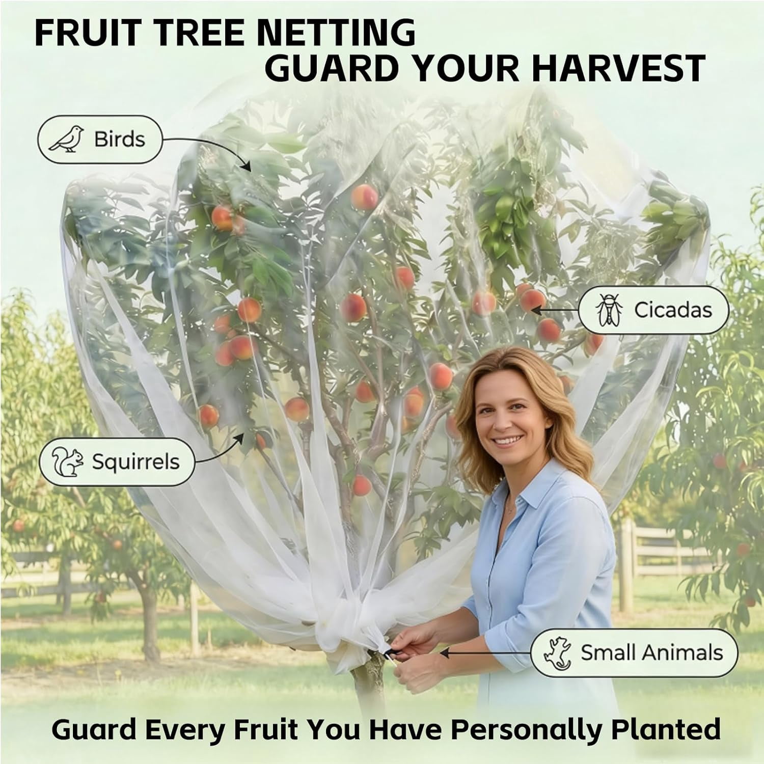 13x13Ft Extra Large Fruit Tree Netting Cover with Zipper & Drawstring, Garden Mesh Netting for Protecting Plants from Birds,Squirrels &Bug,Ultra Fine Weather Resistant Tree Netting