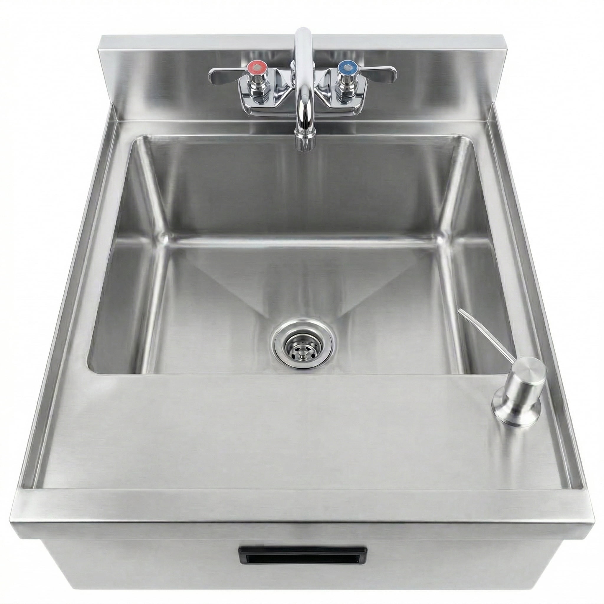 22.5 in. x 18 in. Stainless Steel Underbar Hand Sink with Soap and Towel Dispensers, 14 in. x 16 in. Bowl, Faucet, and Drain Basket