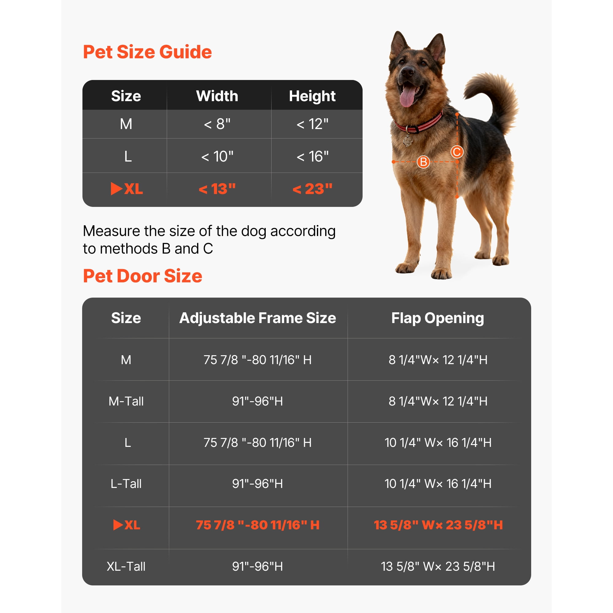 KFFKFF Adjustable Dog Door for Sliding Glass Doors, 91-96 in Height, Durable Aluminum Frame with Metal Hinges, Secure Lock, 13 5/8 x 23 5/8 in Flap, Ideal for Rental Homes