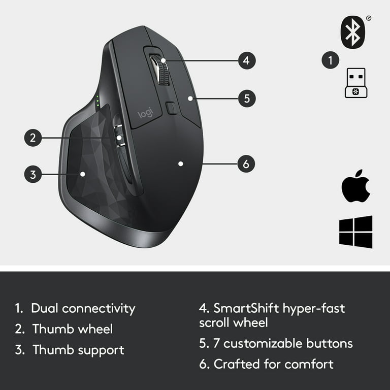 Logitech MX Master 2S Bluetooth Edition Wireless Mouse, Multi