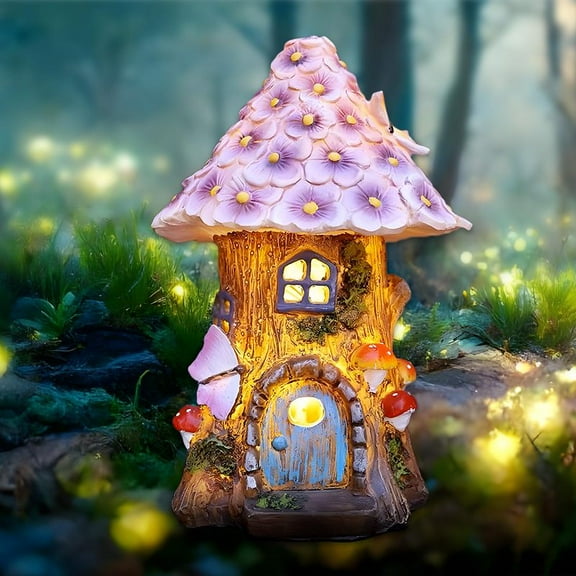 Chen Yuming  Fairy Garden House Solar Outdoor Statue, Light Up Mushroom Figurines Lawn Decorations for Yard, Fairies for Miniature House