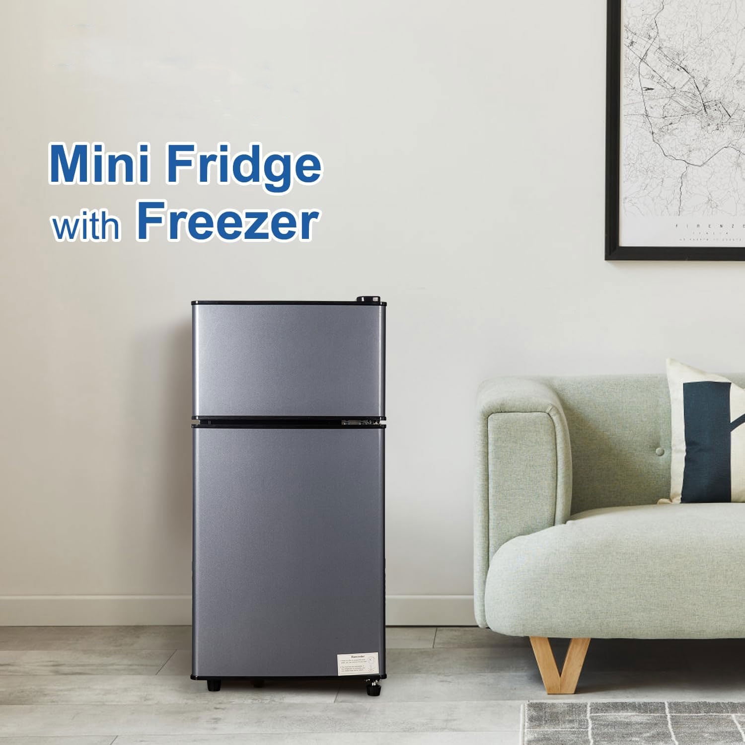 2.9 Cu.Ft Mini Fridge Freezer, 2 Door Small Refrigerator, 7 Level Adjustable Thermostat Freezer Fridge for Living Room, Kitchen and Apartment, Black Blue