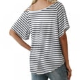 thumbnail image 5 of Ladies Slant Collar Wide Striped Short Sleeve T-Shirt Off-The-Shoulder Top, 5 of 5
