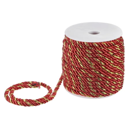 Uxcell 22 Yards Soft Twisted Rope Trim, 5mm/0.2" Dark Red and Gold Polyester Twisted Silk Rope Cord for DIY Craft