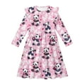thumbnail image 4 of FKELYI Pink Cow Panda Print Girl Long Sleeve Dress Ruffle Sleeve Crew Neck Trim Dress for Birthday Party A Line Tiered Swing Pactchwork Dresses, 7-8 Y, 4 of 6