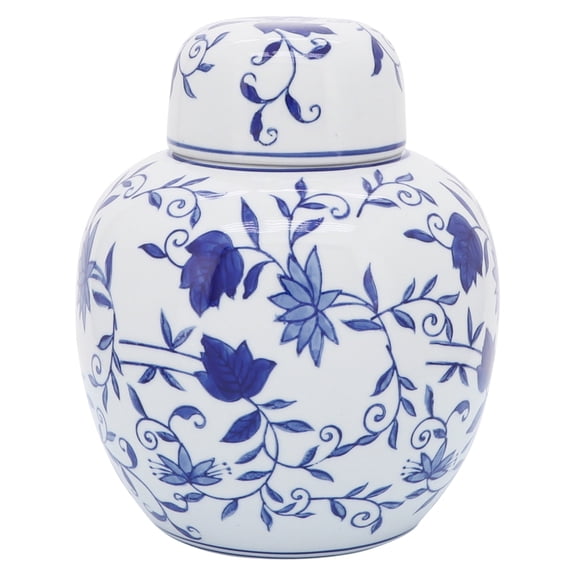 Sagebrook Home Ceramic 9"h Rounded Jar with Lid, Blue