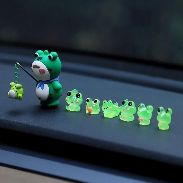 Wartleves Mini rana para decoración de interiores de automóviles, figuras luminosas de rana, decoración en miniatura para el hogar N1X √_