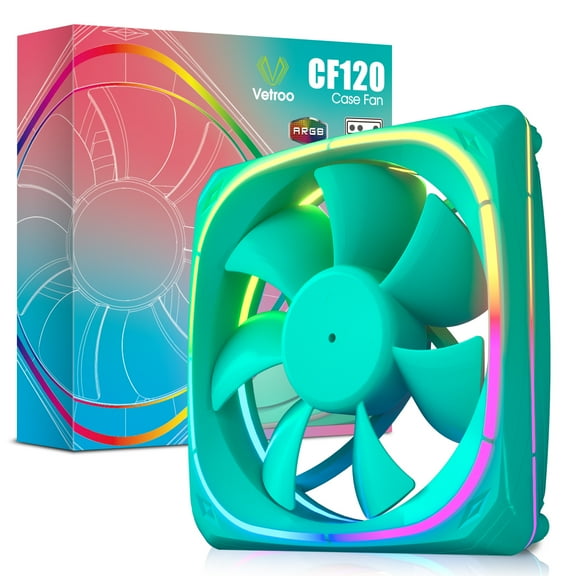 Vetroo CF120 120mm Case Fan 5V 3 PIN Addressable RGB MB Sync PC Cooling Fan W/Green Fan Frame for Radiator/CPU Cooler/Computer Case