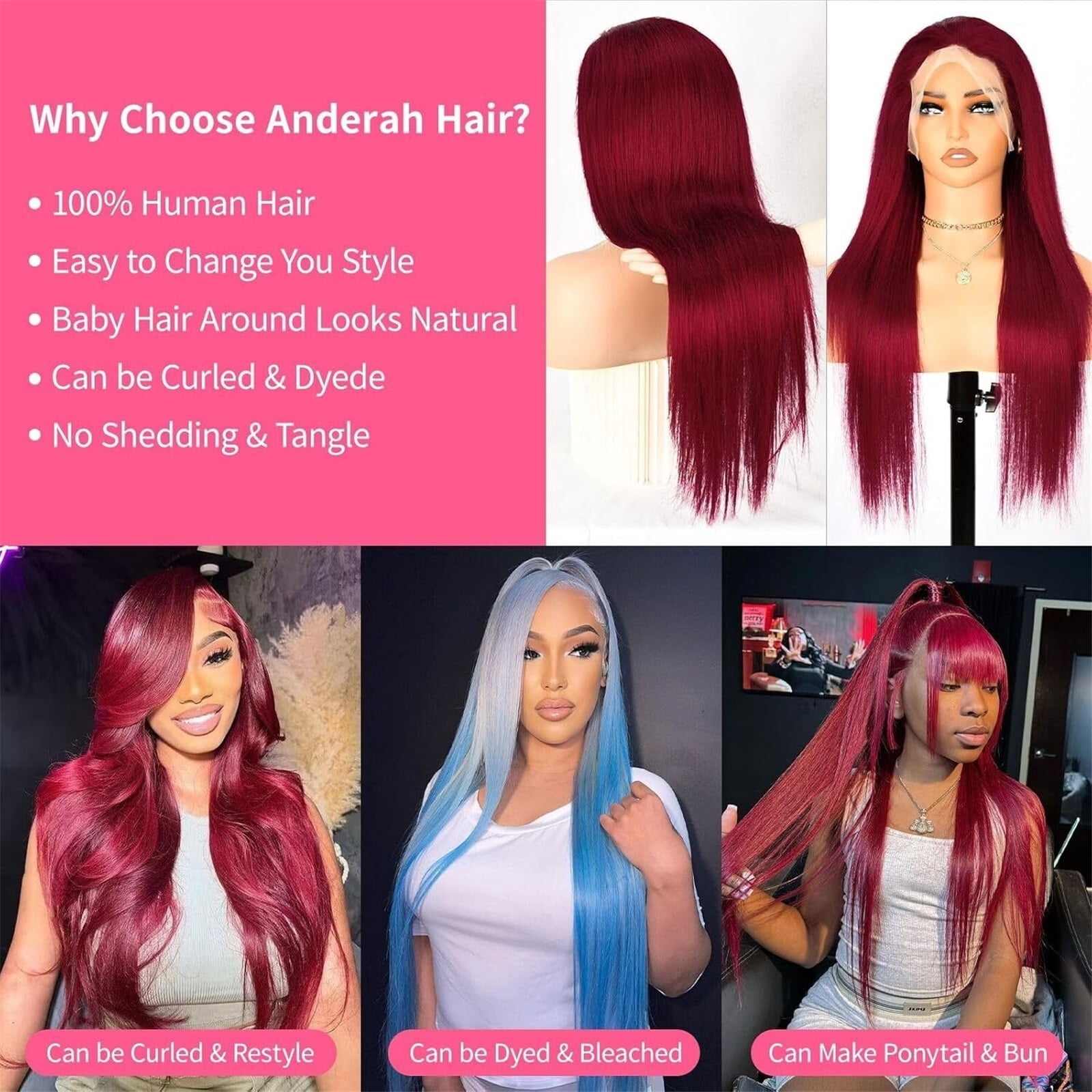 Burgundy 13x4 HD Transparent Lace Frontal Wigs Human Hair Pre Plucked Straight for Black Women