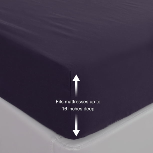 Sábana ajustable de microfibra cepillada PiccoCasa 110GSM con profundidad de 16", color púrpura oscuro, tamaño Queen
