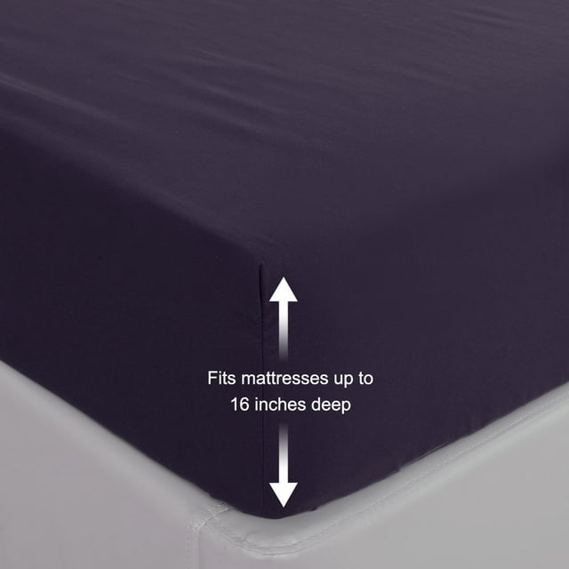 Sábana ajustable de microfibra cepillada PiccoCasa 110GSM con profundidad de 16", color púrpura oscuro, tamaño Queen