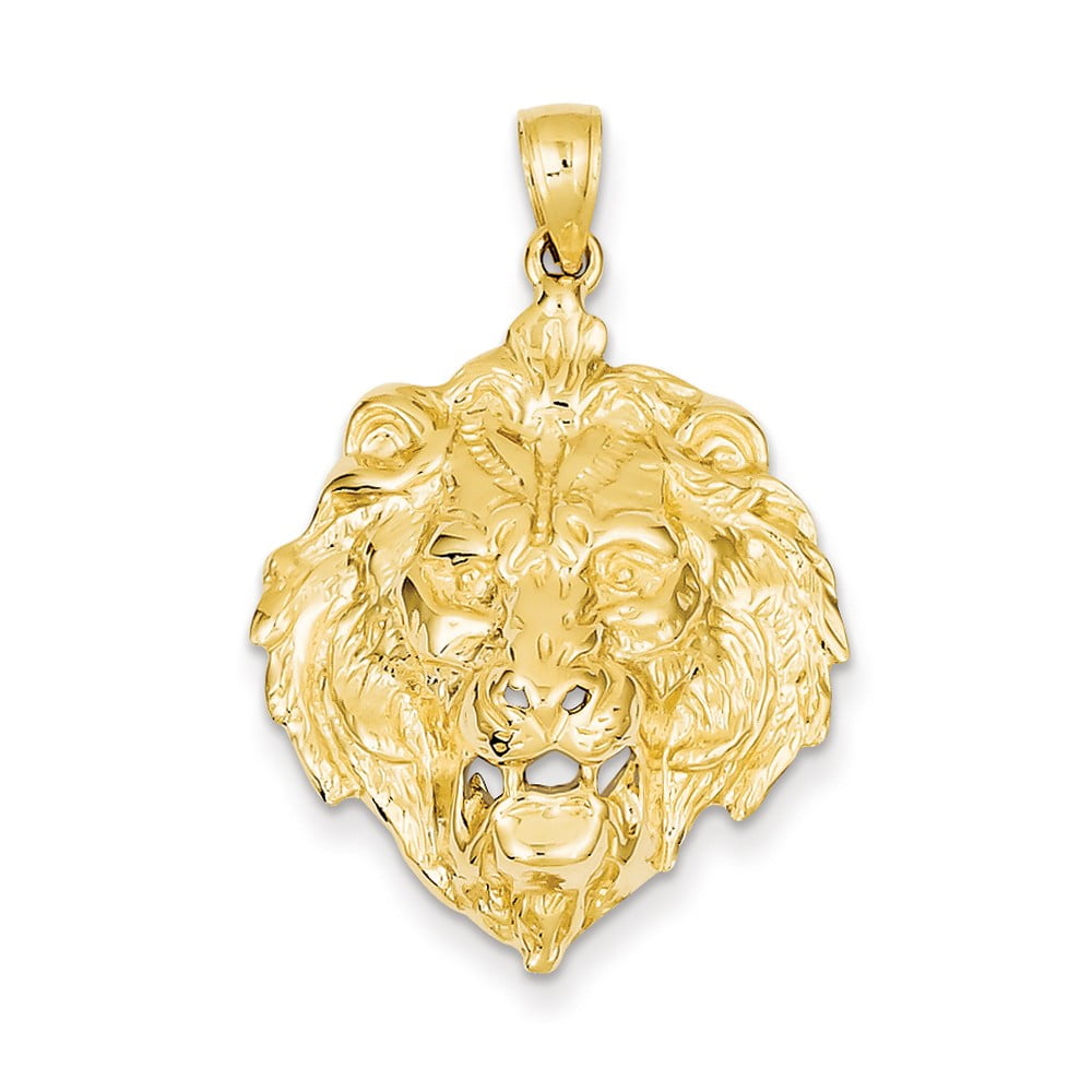 14K Yellow Gold Lion Face 3D Puff Hip Hoop Diamond Cut Charm Pendant Unisex 