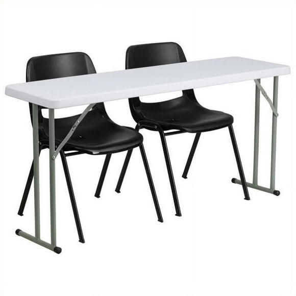 Bowery Hill Folding Table and 2 Stacking Chairs Set, Black and White, 3 Count