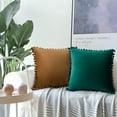 thumbnail image 6 of of 2 Velvet Throw Pillow Covers Pompom Decorative Pillowcases Solid Soft Cushion Covers with Square for Couch Sofa Bedroom Car 18x18inch Dark Green, 6 of 6