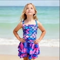 thumbnail image 6 of FINALGANG Girls One Piece Swim Dress Kids Scale Print Layered Ruffled Skirt Square Neck Straps Onesie Bathing Suit For Beach Vacation Purple 4-5 Years, 6 of 6