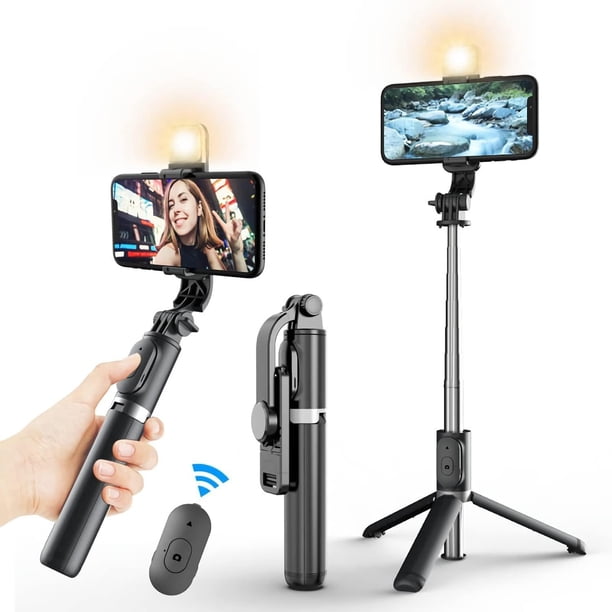 Jesir Trípode Bluetooth Selfie Stick con Luz De Relleno, Soporte De Trípode Ligero De Viaje Extensible para Selfie, Transmisión En Vivo, Videoconferencia, Compatible con Todos Los Teléfonos(Negro)