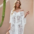 thumbnail image 6 of RYUJNDK See Through Sheer Lace Swimsuit Coverup for Women Casual Loose Bathing Suit Coverup Ladies Lace Sheer Beach Coverup, 6 of 8
