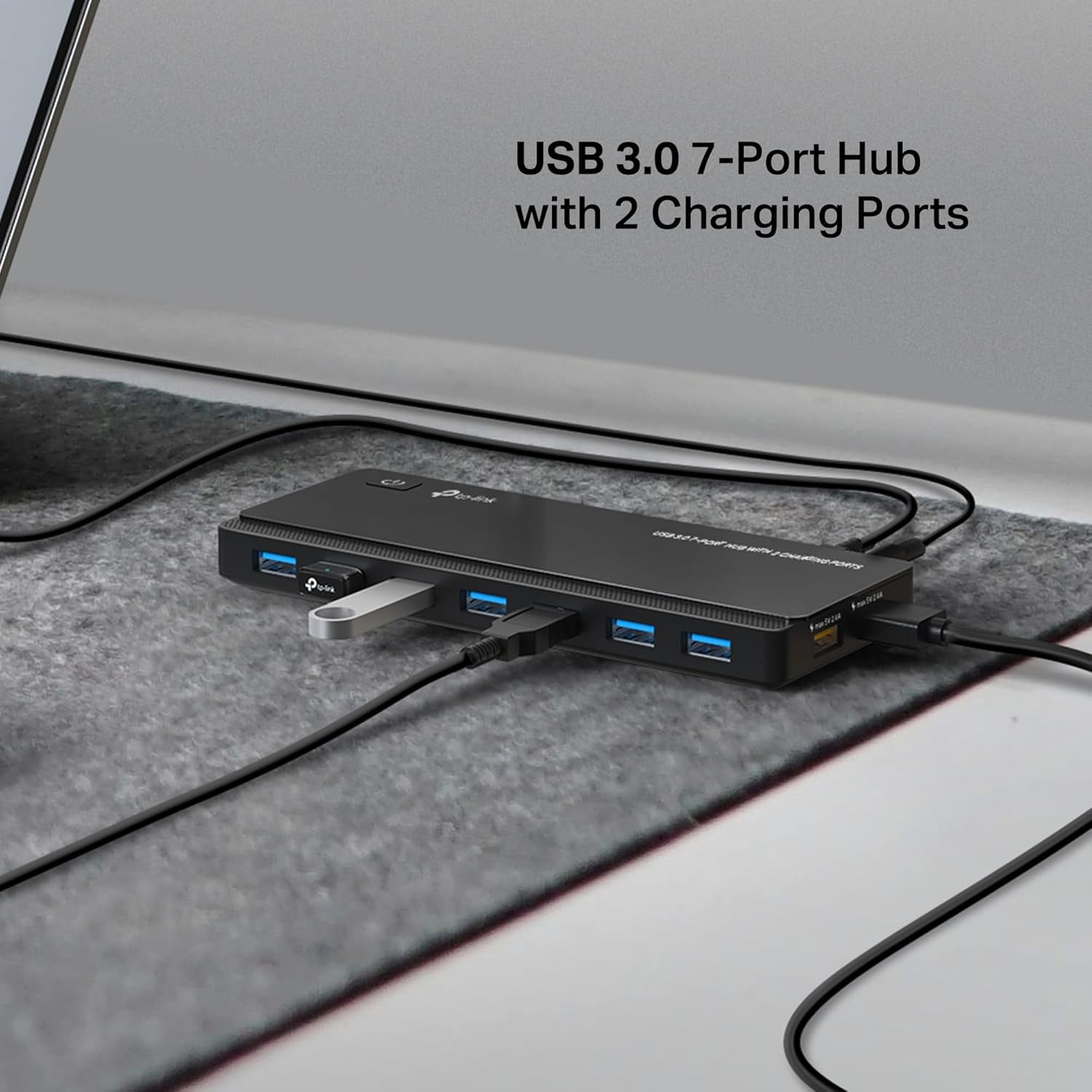 Powered USB Hub 3.0 with 7 USB 3.0 Data Ports and 2 Smart Charging USB Ports. Compatible with Windows, Mac, Chrome & Linux OS, with Power On/Off Button, 12V/4A Power Adapter(UH720)
