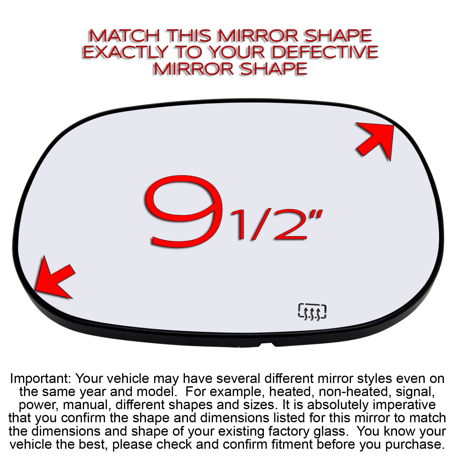 Rugged TUFF Driver Side Mirror Glass Replacement for 97-04 Dakota, Durango, RAM 1500, 2500, 3500 (Heat Defrost)