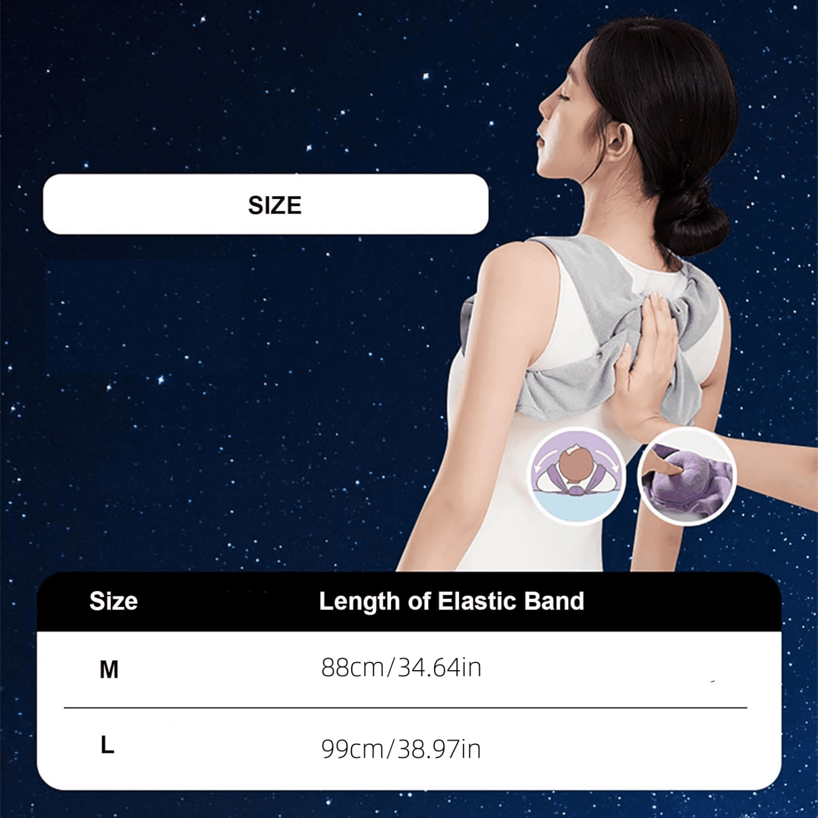 Posture Corrector Belt for Rounded Shoulders, Black, Standard Size M, 1 Piece - Sleep Position Corrector for The Upper Back and Shoulders Equipped with Soft Support Suitable for Bo Makeup Organizers
