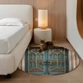 thumbnail image 2 of Round Area Rug 3.3 Ft, Turquoise Vintage Door Washable Non-Slip Circle Carpet for Living Room/Bedroom, Countryside Barn Abstract Art Low-Profile Small Kitchen Mats Collection Rugs for Indoor, 2 of 8