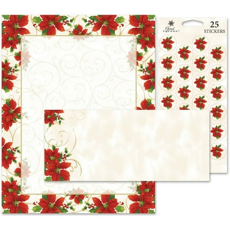 Great Papers! Poinsettia Swirl Stationery Kit, 25 Count