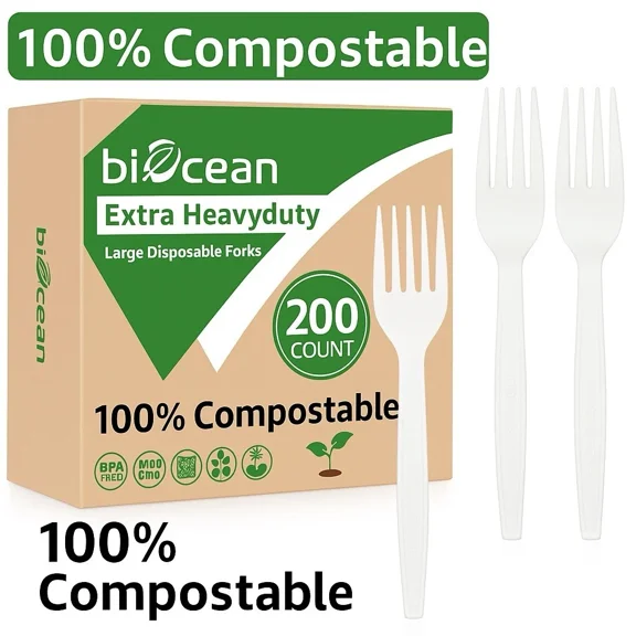 Compostable Cutlery Biodegradable Forks Eco-Friendly Utensils Disposable Party