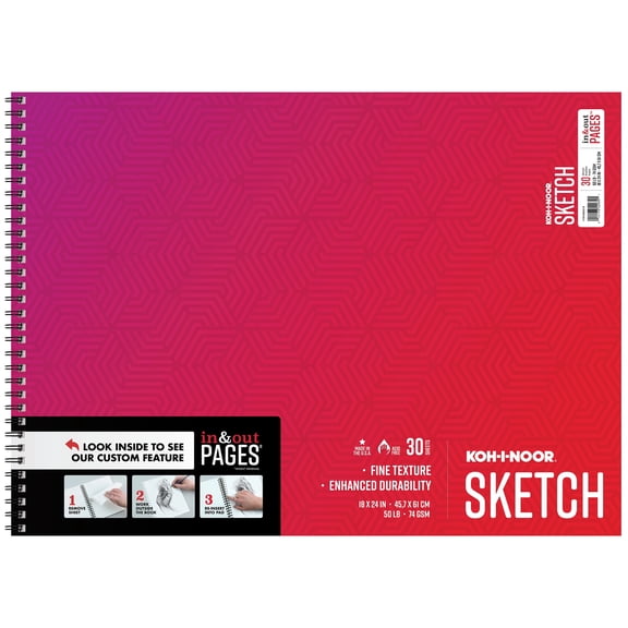 Koh-I-Noor 18 x 24 Inch Sketch Pad 50lb 74GSM 30 Sheets Side Wire Binding Art Paper