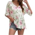 thumbnail image 1 of Blusa informal con estampado de manga media y cuello en V de verano para mujer a la moda Fridja  ghk1010, 1 of 8